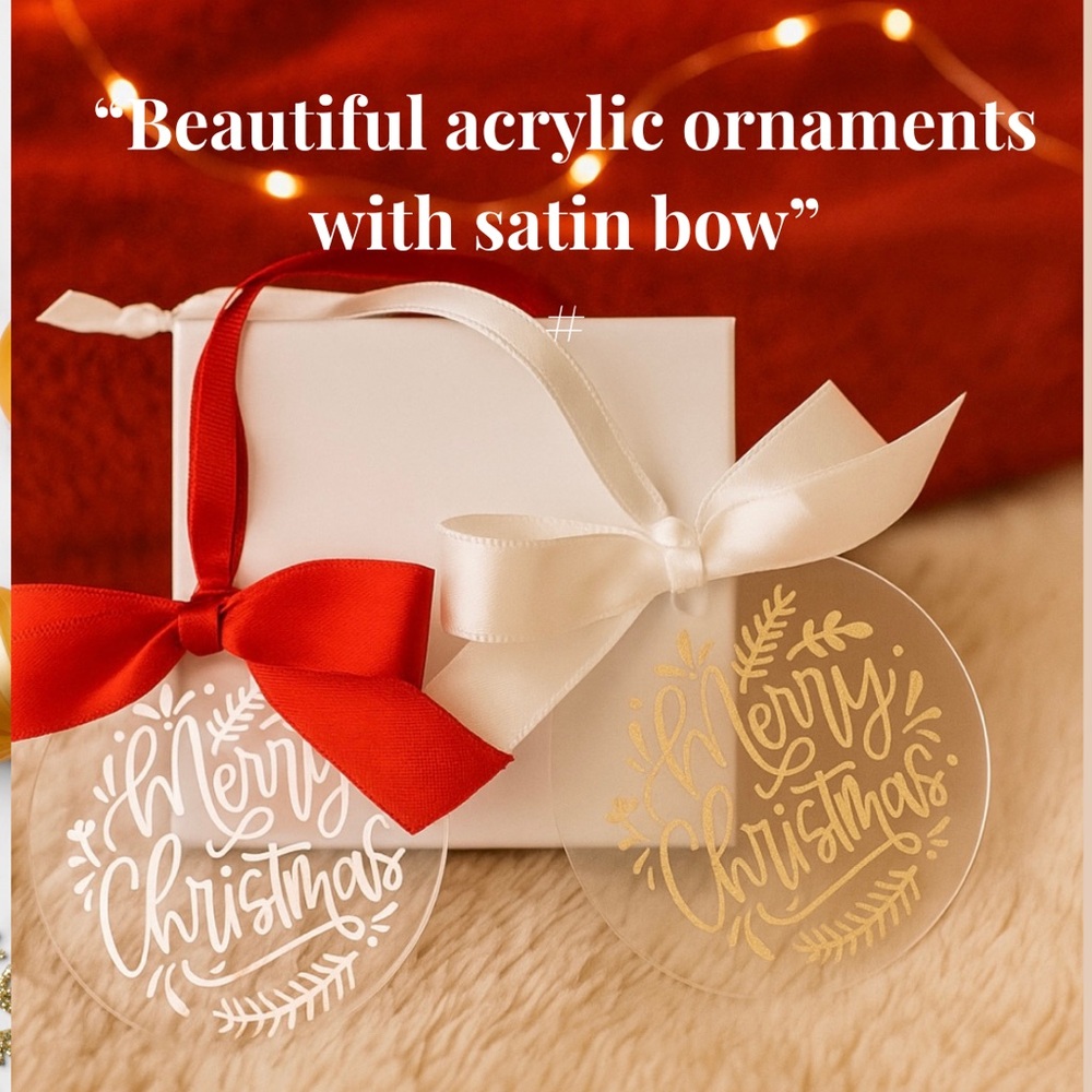 Merry Christmas Ornament with Red  or White Ribbons